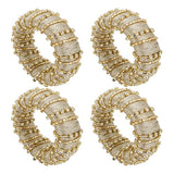 Fennco Styles Glamorous Sparkle Beaded Napkin Rings, Set of 4 - Gold Elegant Napkin Holders for Home, Dining Table, Banquets Décor, Weddings and Special Occasions