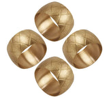 Fennco Styles Unique Harlequin Design Metal Napkin Rings, Set of 4 - Gold Diamond Brass Napkin Holders for Home, Dining Room, Banquet, Family Gathering, Holiday and Special Occasion