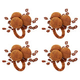 Fennco Styles Hand Beaded Cotton Pom Pom Napkin Rings, Set of 4 - Rust Decorative Festive Napkin Holders for Home, Dining Table, Banquet, Family Gathering, Holiday, Thanksgiving and Special Occasion