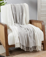 Fennco Styles Classic Kantha Stitch Cotton Throw Blanket with Tassel 50" W x 60" L – Grey Textured Blanket for Bed, Couch, Sofa, Home Décor, Ideas