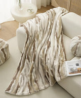 Fennco Styles Stripe Faux Fur Fleece Reversible Throw Blanket 60" W X 80" L - Beige Plush Fluffy Soft Blanket for Home, Couch, Bedroom, Living Room, Office, and Holiday Décor