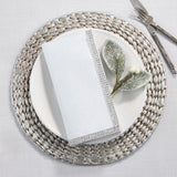 Fennco Styles Elegant Lily Collection Studded Design Cloth Napkins 20" W x 20" L, Set of 4 - White Rhinestone Dinner Napkins for Dining Table, Banquets, Family Gathering and Special Occasion