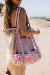 Blush Leather Island Hopper Tote | High Grade PVC With Genuine Leather