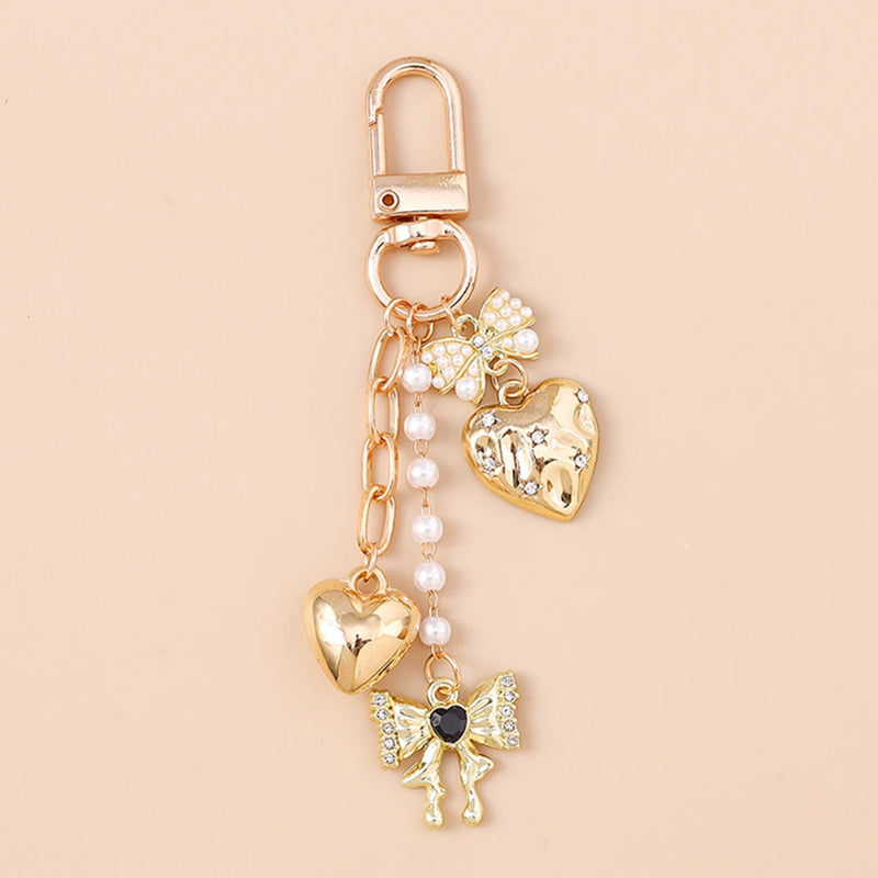Crystal Heart Bow Keychain