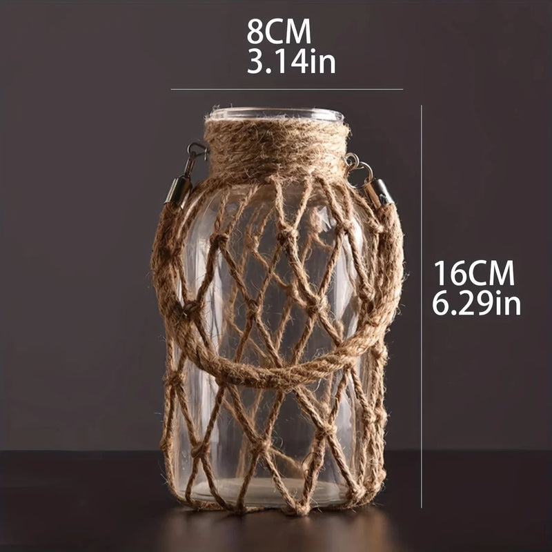 Hand-Woven Hemp Glass Vase