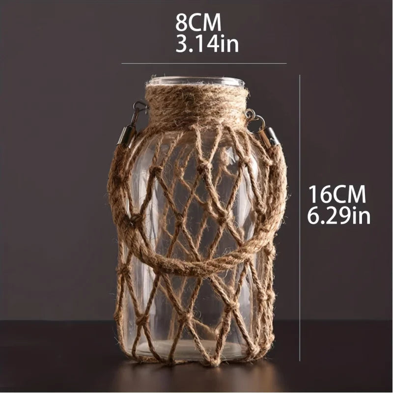 Hand-Woven Hemp Glass Vase
