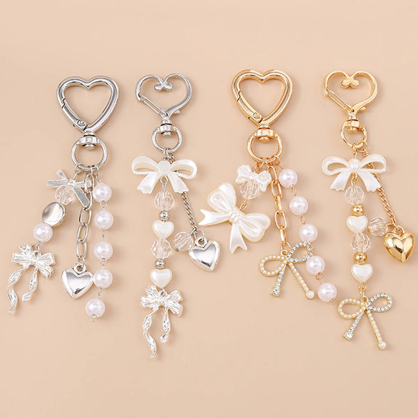 Crystal Heart Bow Keychain