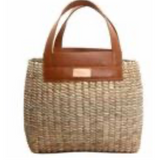 Handwoven Straw Picnic Basket with Leather Handles in Tan