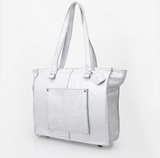 Leather Travel Tote – Zipper Handbag - Silver