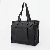 Leather Travel Tote – Zipper Handbag - Black
