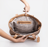 Leather Travel Tote – Zipper Handbag - Silver