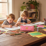 Kids Doodle Pencil Pouch | Pink Cheetah Laminated Fabric