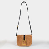 Signature Stirrup - Riding Stirrup Crossbody Luxury Leather Handbag in Black on Chestnut