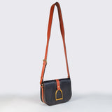 Signature Stirrup - Riding Stirrup Crossbody Luxury Leather Handbag in Cognac on Black