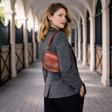 Coronado- Horse Bit Lock Luxury Leather Crossbody Handbag in Cognac