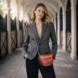 Coronado- Horse Bit Lock Luxury Leather Crossbody Handbag in Cognac