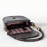 Coronado- Horse Bit Lock Luxury Leather Crossbody Handbag in Deep Brown