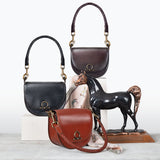 Coronado- Horse Bit Lock Luxury Leather Crossbody Handbag in Deep Brown