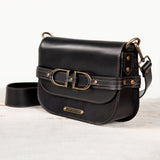 Delaney - Equestrian Stirrup Crossbody Luxury Leather Handbag in Black