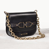 Delaney - Equestrian Stirrup Crossbody Luxury Leather Handbag in Black