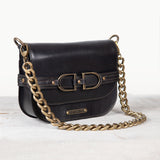 Delaney - Equestrian Stirrup Crossbody Luxury Leather Handbag in Black