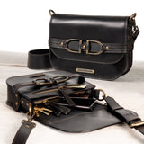 Delaney - Equestrian Stirrup Crossbody Luxury Leather Handbag in Black