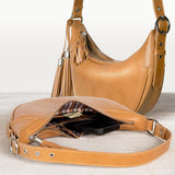 Elle -Half-Moon Vanity Luxury Leather Handbag in Caramel