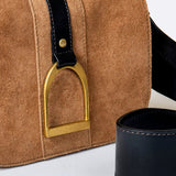 Signature Stirrup - Riding Stirrup Crossbody Luxury Leather Handbag in Black on Chestnut